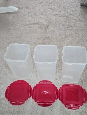 Red-Lid Clear Plastic Pet Food Storage Containers - Set of 3